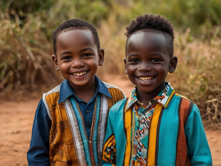Unidentified Ghanaian little boys smile. People of Ghana suffer from poverty due to the bad economyの素材