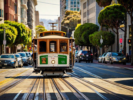 Cable car in San Francisco, California, USAの素材