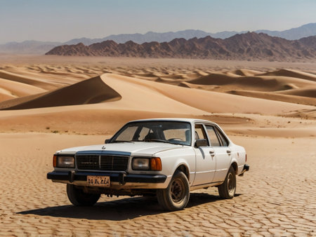 Old car in the desert of Dubai, United Arab Emiratesの素材