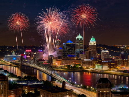 Fireworks over the city of Montreal, Canada.の素材