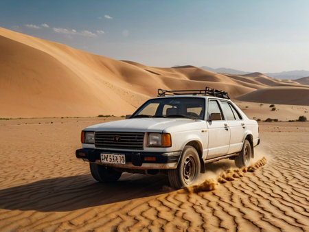 White suv car in the Sahara desert, Spainの素材