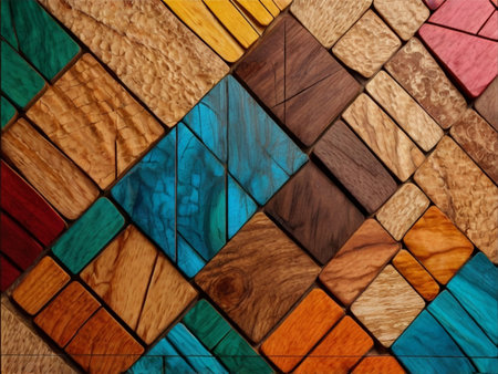Colorful wood mosaic wall texture background. Abstract background for design.の素材