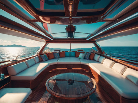 View from the deck of a yacht with a view of the sea.の素材