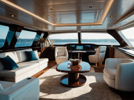Interior of a luxury yacht. View from the deck to the seaの素材