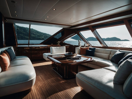 Interior of a luxury yacht in the sea. Luxury yacht interiorの素材