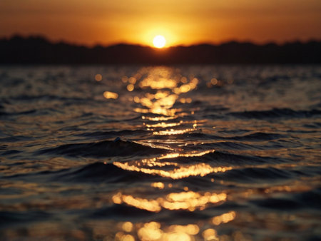 Sunset on the sea. The sun is reflected in the water.の素材