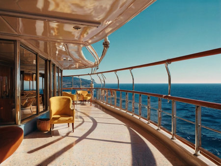 View from the deck of a cruise ship on the Mediterranean sea.の素材