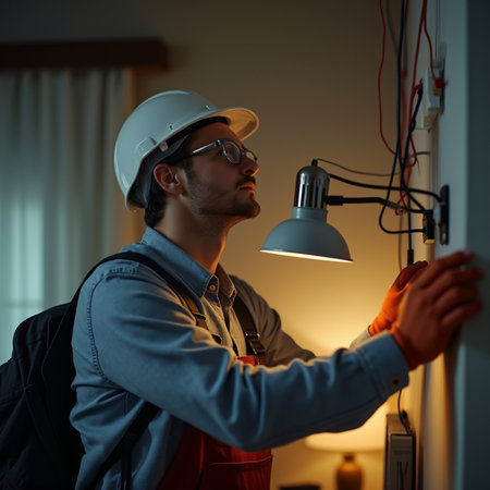 Portrait of a male electrician at work in his office.の素材