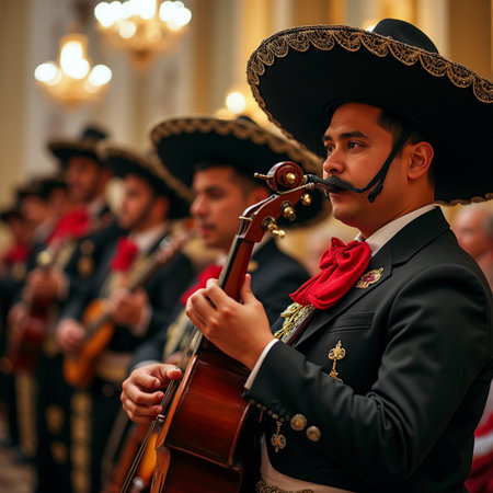 Traditional Mexican musicians perform in Mexico Cityの素材