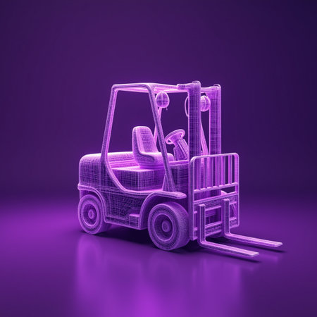 Forklift icon on a purple background. 3d rendering.の素材