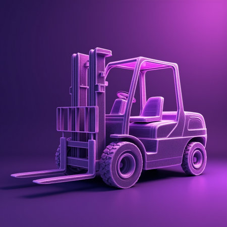 Forklift loader on a purple background. 3d rendering.の素材