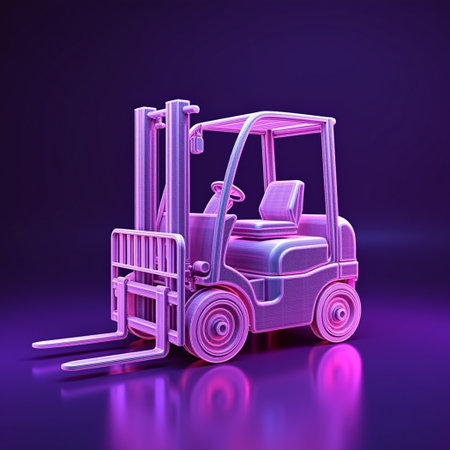 Forklift truck on a purple background. 3d rendering.の素材