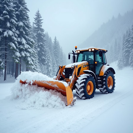 Snow flow in the winter forest. Heavy snowfall in the forest.の素材
