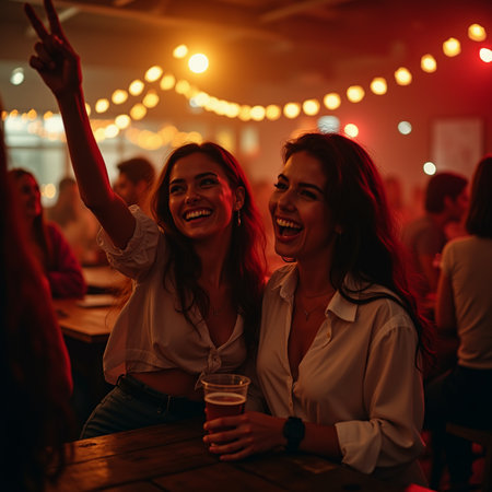 Group of young people having fun and dancing at a bar or pub.の素材