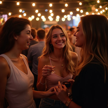 Group of friends having fun at a music festival in the night clubの素材