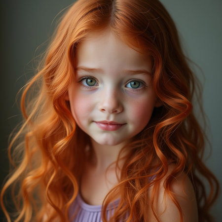 Portrait of a beautiful red-haired girl with long hair.の素材