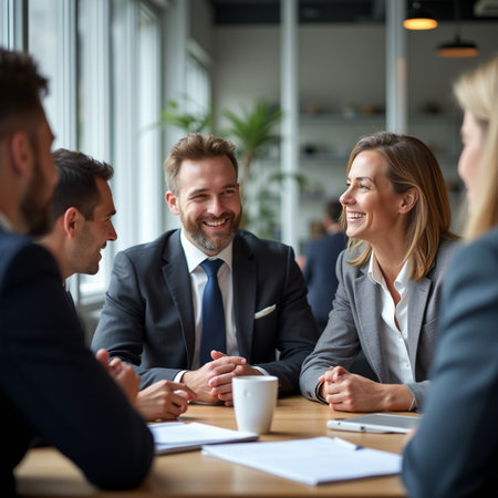 Group of happy business people in a meeting at office. Business peopleの素材