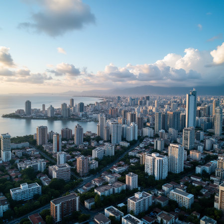 Aerial view of Pattaya city skyline at sunset, Thailand.の素材