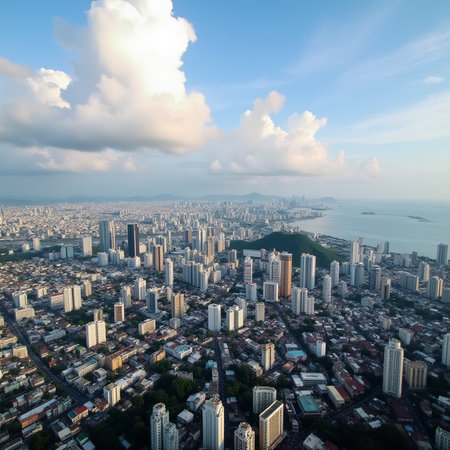 Aerial view of Pattaya city at sunset, Chonburi, Thailandの素材