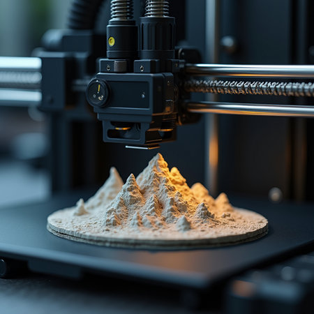 3D printer is printing a mountain of sand. 3D printing concept.の素材