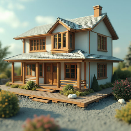 House model. 3D render. The concept of real estate.の素材