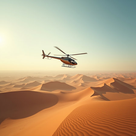 Helicopter in the desert. 3d illustration. Vintage style.の素材
