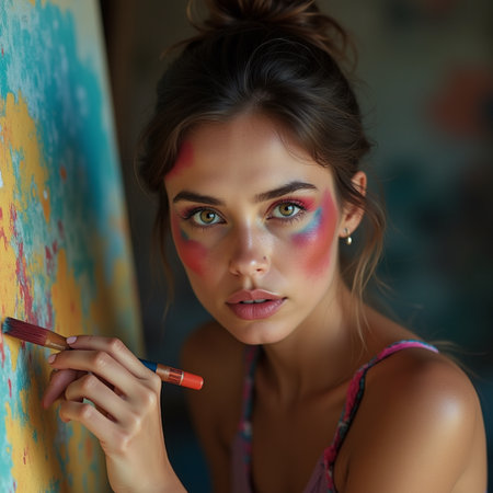 Portrait of a beautiful girl with bright make-up and hairstyleの素材