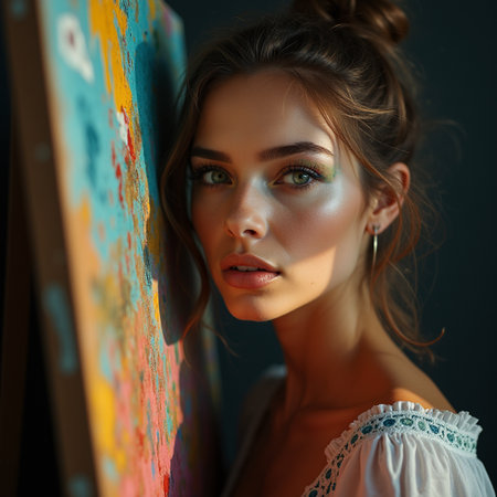 Portrait of a beautiful young woman with bright make-up.の素材