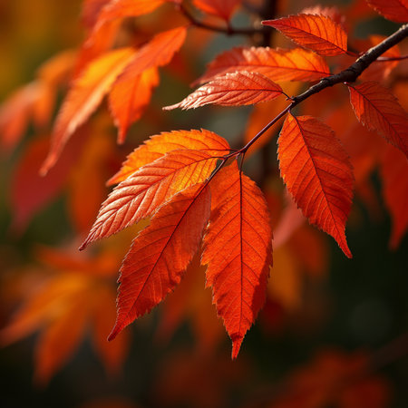 Autumn leaves on a tree in the park. Shallow depth of field.の素材