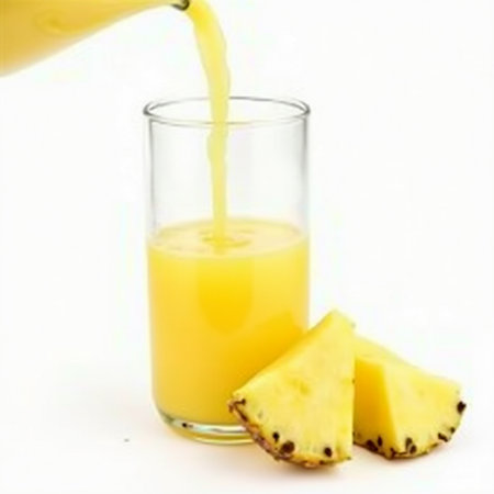 Pouring pineapple juice into a glass on a white background, isolatedの素材
