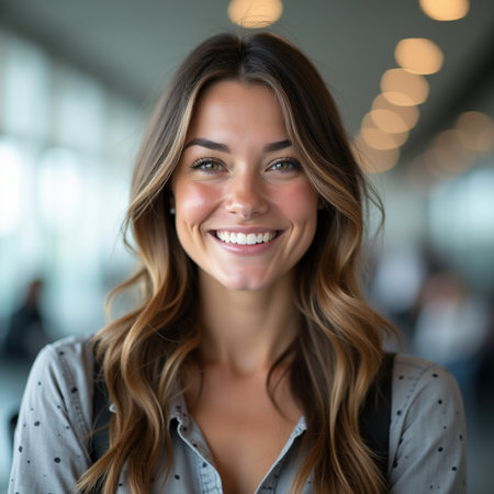 Portrait of a beautiful young businesswoman smiling at camera in officeの素材