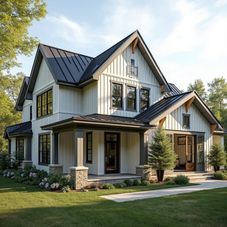 Luxury house exterior with garage and driveway. Northwest, USAの素材