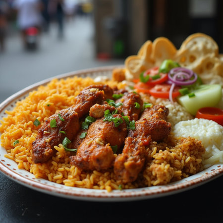 Chicken Biryani with Rice and Vegetables, Traditional Indian Foodの素材