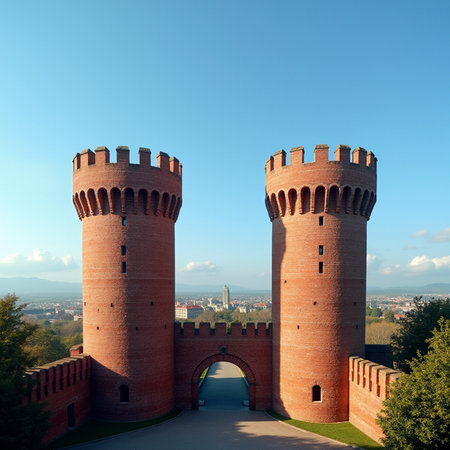Medieval fortified city walls of Brescia, Lombardy, Italy.の素材