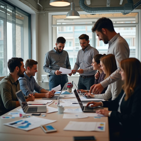 Group of business people having a meeting in office. Business people working and communicating together.の素材