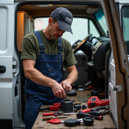Mechanic working with a wrench in a car repair shop. Car service.の素材