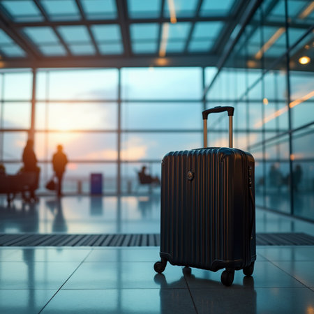 Travel luggage in the airport terminal. Travel concept. 3d renderingの素材