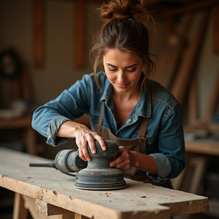Portrait of female potter working on pottery wheel in workshopの素材