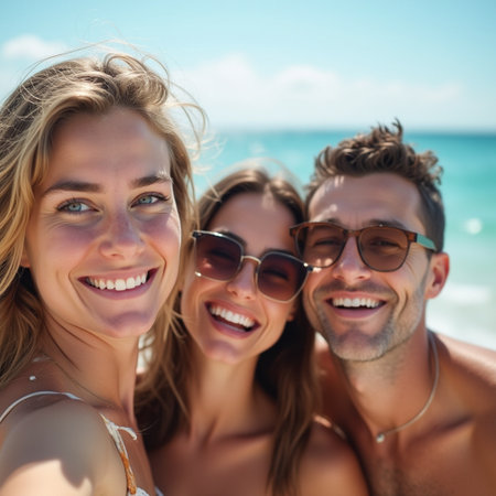 Portrait of a group of friends having fun on the beach.の素材