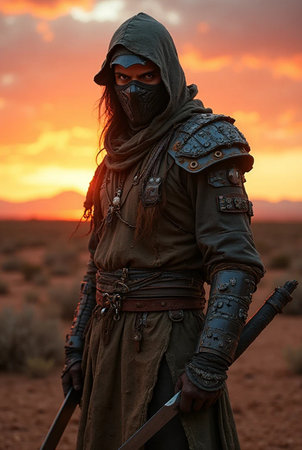 Member of history club Golden Capricorn wears historical costume as he participates in historical festival and camp in Kiev, Ukraineの素材