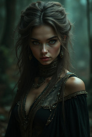 Portrait of a beautiful woman in the forest. Beauty, fashion.の素材