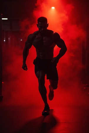 Athletic Man Running In The Gym - Fitness Healthy Lifestyle Conceptの素材