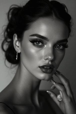 Portrait of beautiful young woman with evening make-up and manicureの素材