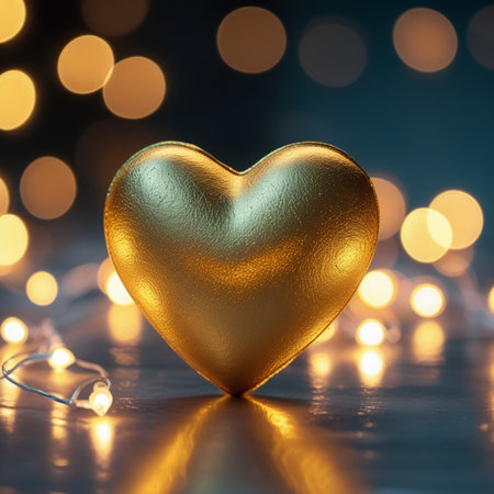 golden heart on bokeh background, valentine's dayの素材
