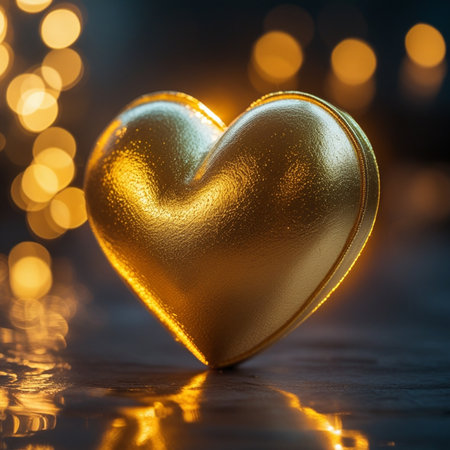 golden heart on bokeh background. valentine's dayの素材