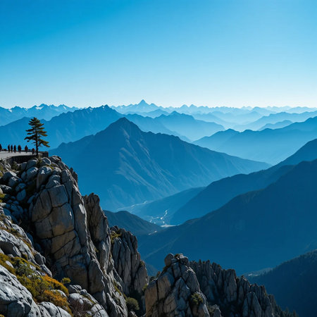 Mountain landscape with coniferous forest and blue sky. Caucasus, Russiaの素材