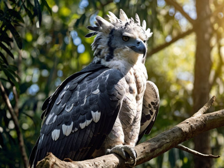 Portrait of a vulture sitting on a tree branch in a zooの素材