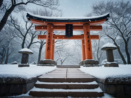 Torii gate of Hase-dera Temple in Kyoto, Japan.の素材
