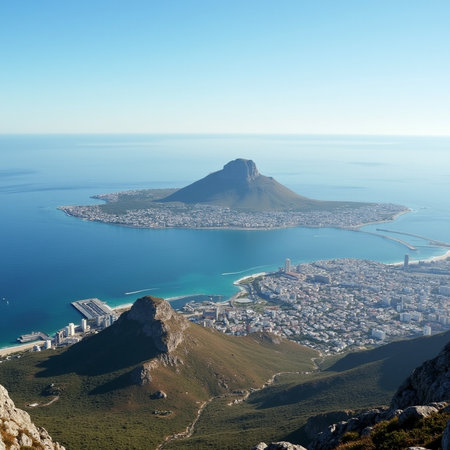 View of Cape Town from the top of Table Mountain, South Africaの素材