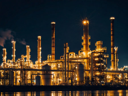 Oil refinery at night. Oil and gas industry. Refinery plantの素材